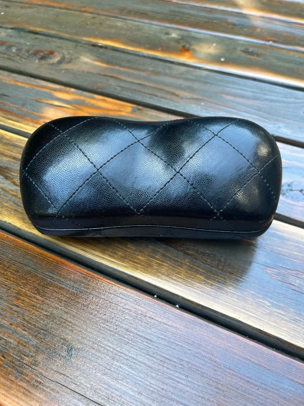 AUTHENTIC CHANEL Black Quilted Faux Leather Eyewear Case with Silver CC - Picture 2 of 6